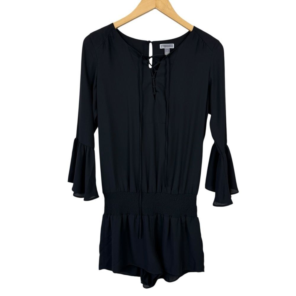 Chelsea28 Black V Neck Lace Up Bell Sleeve Shorts Romper Women's Size XS